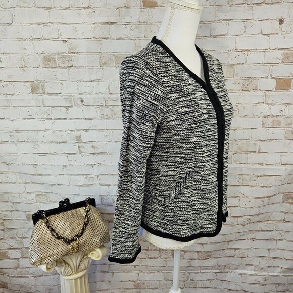 J. Crew Size Small Black/White Boucle Tweed Cardigan Sweater Hook & Eye 03509 - Picture 5 of 9